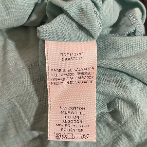 Women’s Tru Religion aqua short sleeve t-shirt w/ black crystal script Buddha S - Picture 5 of 5